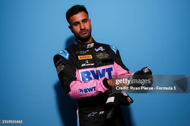 Kush Maini of India and Invicta Racing poses for a portrait during the Formula 2 Drivers Portrait Session at Bahrain International Circuit on...