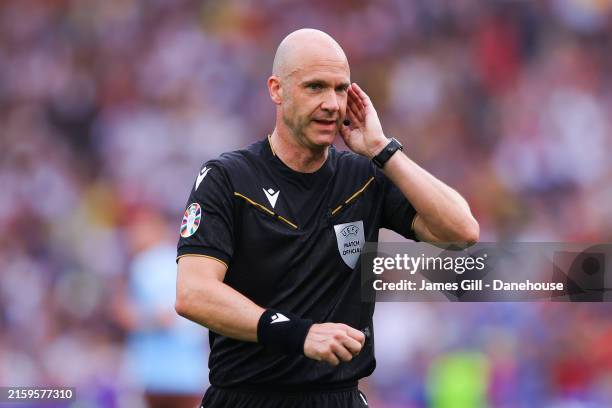 Referee Anthony Taylor during the UEFA EURO 2024 group stage match between Ukraine and Belgium at Stuttgart Arena on June 26, 2024 in Stuttgart,...