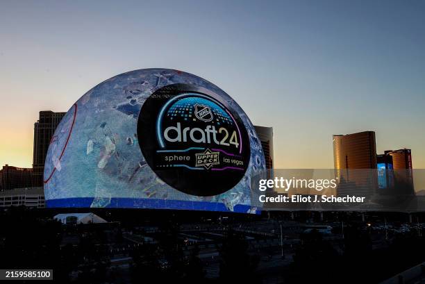 An exterior general view is seen of Sphere prior to the 2024 Upper Deck NHL Draft on June 26, 2024 in Las Vegas, Nevada. The 2024 Upper Deck NHL...