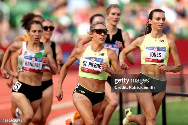 Elle St. Pierre and Dani Jones compete in the first round of the women's 1500 meters on Day Seven of the 2024 U.S. Olympic Team Track & Field Trials...