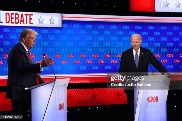 President Joe Biden and Republican presidential candidate, former U.S. President Donald Trump participate in the CNN Presidential Debate at the CNN...