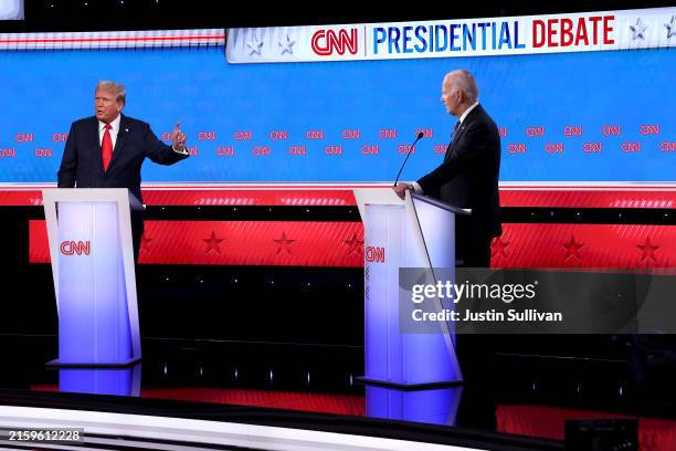 President Joe Biden and Republican presidential candidate, former U.S. President Donald Trump participate in the CNN Presidential Debate at the CNN...