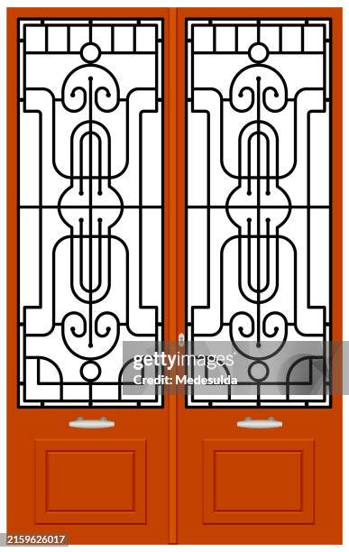 wrought iron door in art deco style. - iron gate stock illustrations