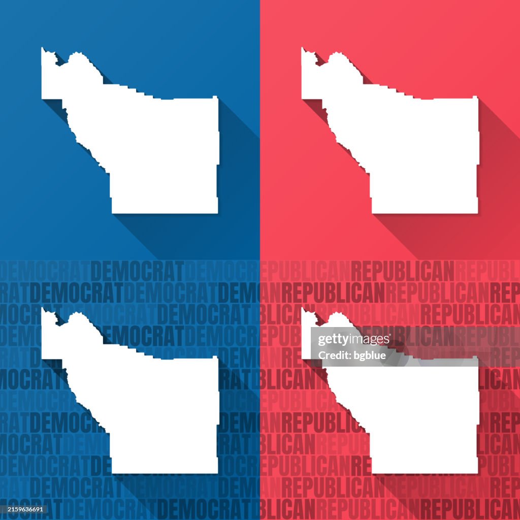 Fremont County, Wyoming. Maps on blue and red backgrounds