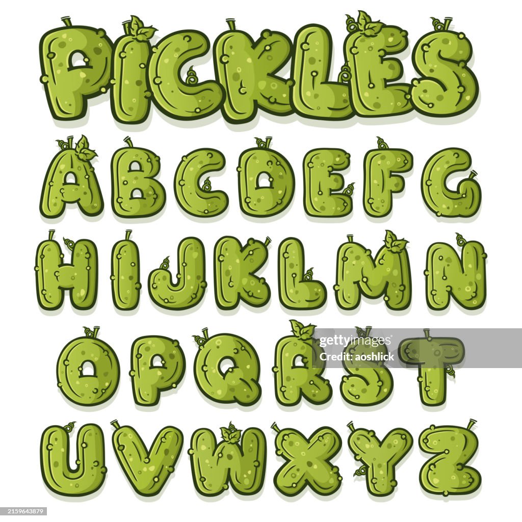 Pickle Color Letters Pickle Typeface Font Full Cucumber Alphabet High-Res Vector Graphic ...