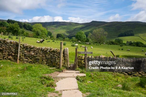 the pennine way at edale in the peak district, derbyshire, england - peak district stock pictures, royalty-free photos & images