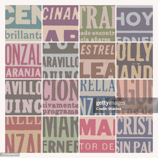 old headline type textures grid background - color - headlines collage stock illustrations