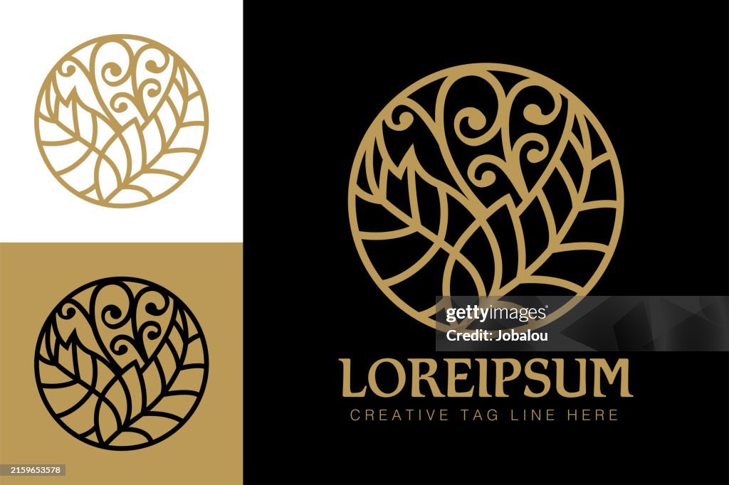 Emblem Natur Blätter im Kreis Linearer Stil