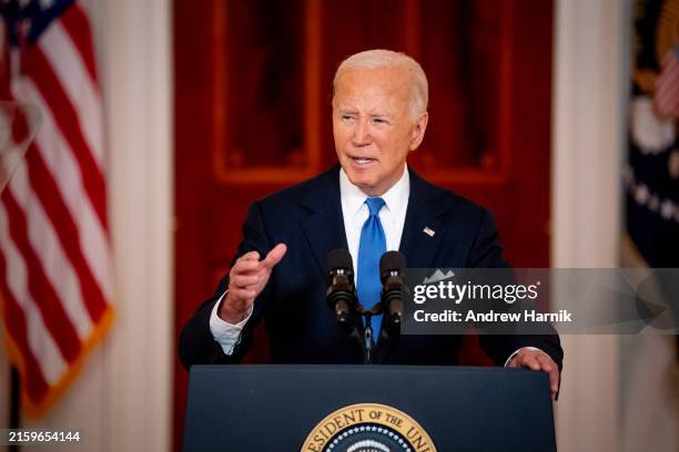 President Joe Biden speaks to the media following the Supreme Court's ruling on charges against former President Donald Trump that he sought to...