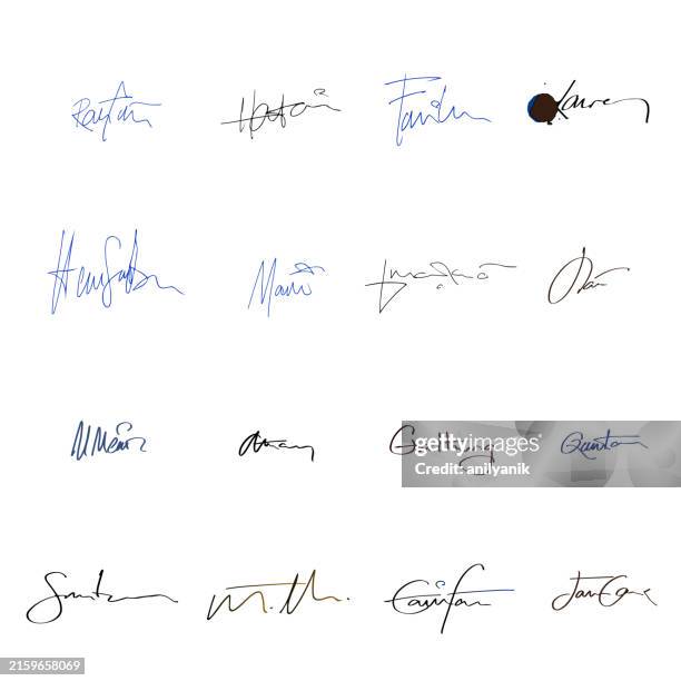 ilustraciones, imágenes clip art, dibujos animados e iconos de stock de conjunto de firmas - firmar