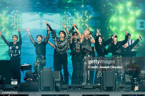 Seventeen perform during day three of Glastonbury Festival 2024 at Worthy Farm, Pilton on June 28, 2024 in Glastonbury, England. Founded by Michael...