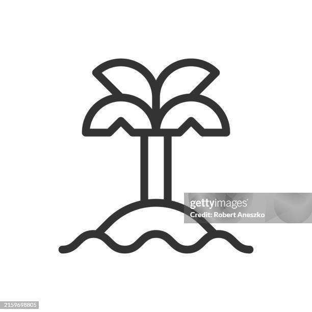 palm tree, island, beach line vector icon on white background. editable stroke. vector illustration, symbol. - idyllic stock illustrations