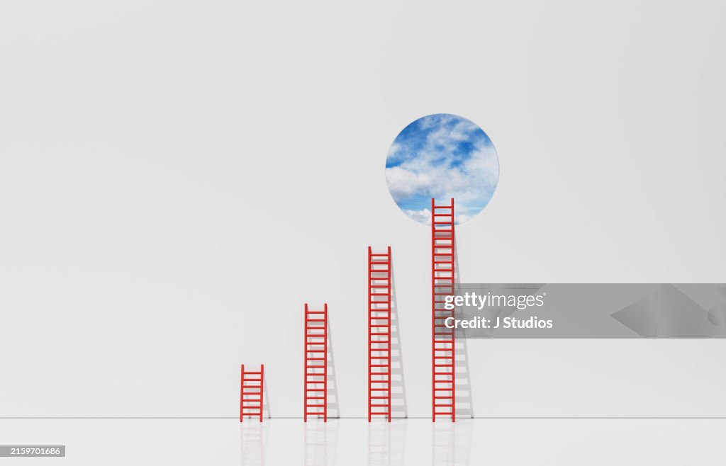 Ladder Order Ascending Order Of Ladders With One Reaching The Sky High-Res Stock ...