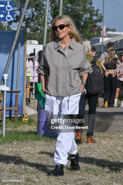 Sienna Miller is seen on day one of the Glastonbury Festival wearing Iconic British heritage brand Barbour on June 28, 2024 in Glastonbury, England.