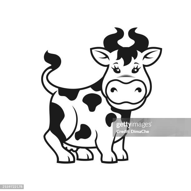 cute cartoon cow character mascot - cut out vector silhouette - holstein friesian cattle stock illustrations