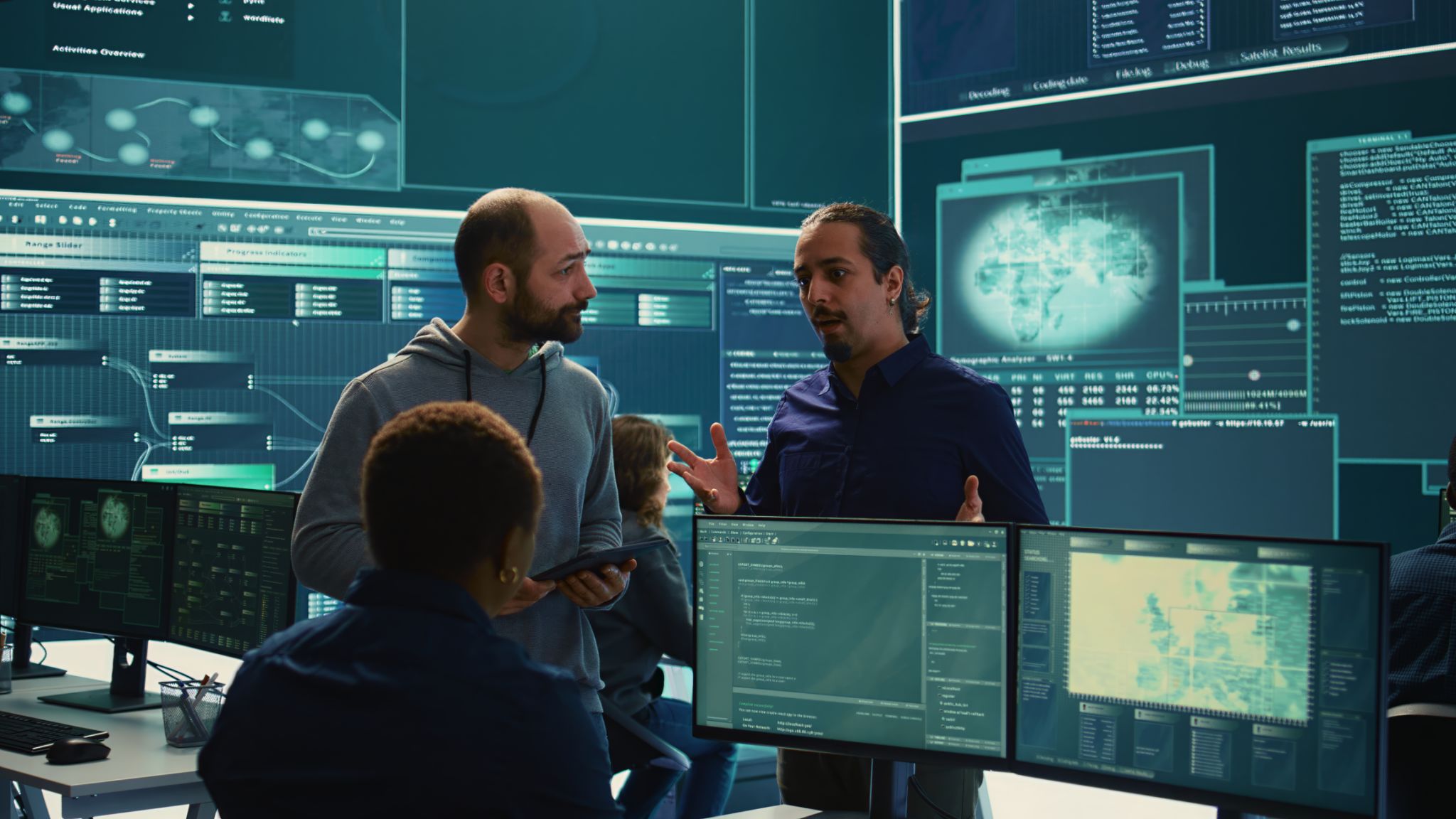 Governmental cyber defense team using advanced technology to secure information Governmental cyber defense team using advanced technology to secure information
