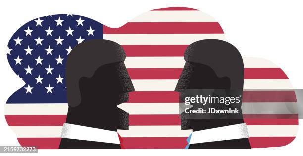 stockillustraties, clipart, cartoons en iconen met abstract presidential debate concept with candidates and american flag design elements - presidentieel debat