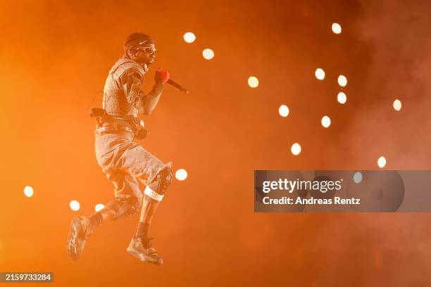 Travis Scott performs onstage during the “Utopia – Circus Maximus World Tour” at the Gelredome on June 28, 2024 in Arnhem, Netherlands.