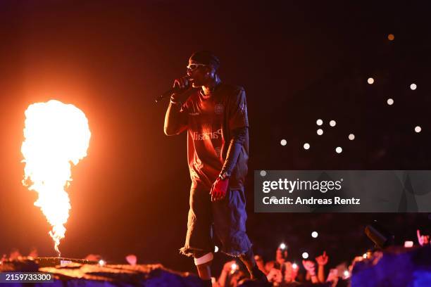 Travis Scott performs onstage during the “Utopia – Circus Maximus World Tour” at the Gelredome on June 28, 2024 in Arnhem, Netherlands.