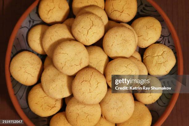 homemade honey moon cookies from corn flour - shortcrust pastry stock pictures, royalty-free photos & images