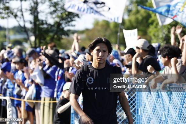 Ryosuke MAEDA of Mito Hollyhock is seen on arrival at the stadium prior to the J.LEAGUE MEIJI YASUDA J2 22nd Sec. Match between Mito Hollyhock and...