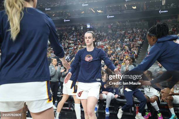Caitlin Clark of the Indiana Fever walks on during player introductions on July 2, 2024 at T-Mobile Arena in Las Vegas, Nevada. NOTE TO USER: User...