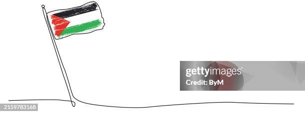 continuous line drawing palestine flag with watercolor brush style design vector illustration - palestinian flag stock illustrations