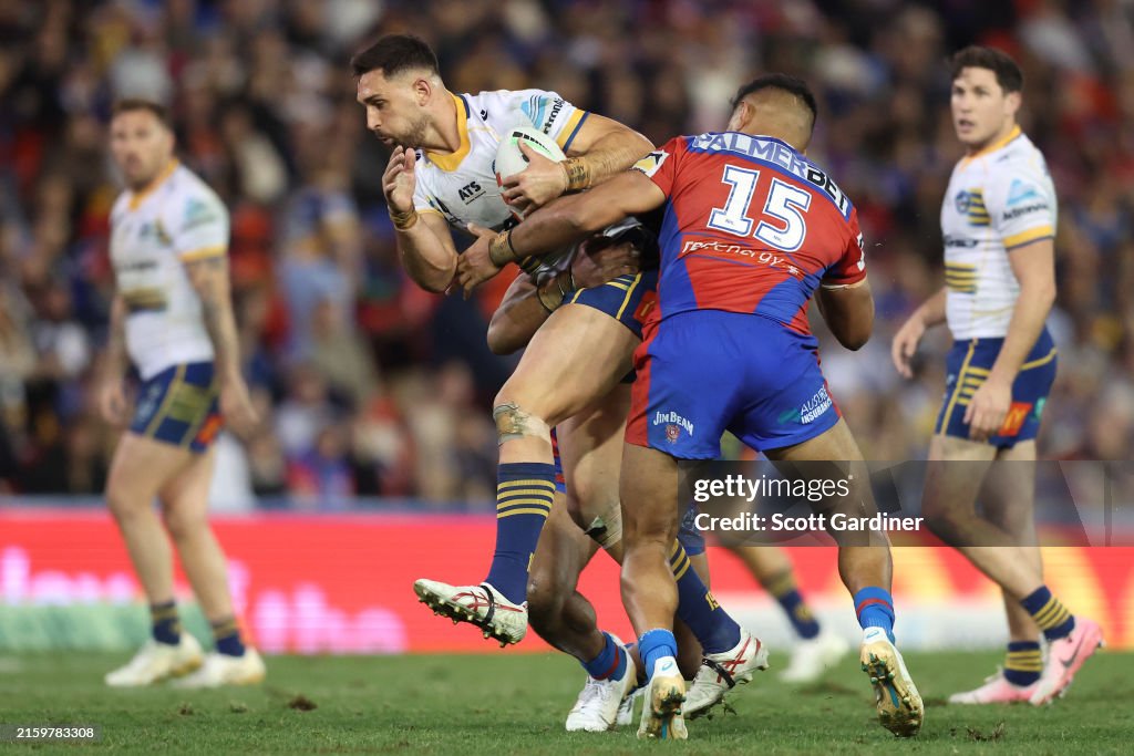 Ryan Matterson Rugby Ryan Matterson of the Eels is tackled during the round 17 NRL match ...