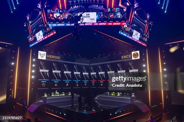 Stands are prepared for visitors during the opening ceremony of 2024 Esports World Cup is held in Riyadh, Saudi Arabia on July 2, 2024.