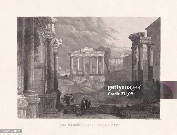 ilustrações de stock, clip art, desenhos animados e ícones de roman forum in rome, italy, vvsteel engraving, published in 1836 - roma antiga