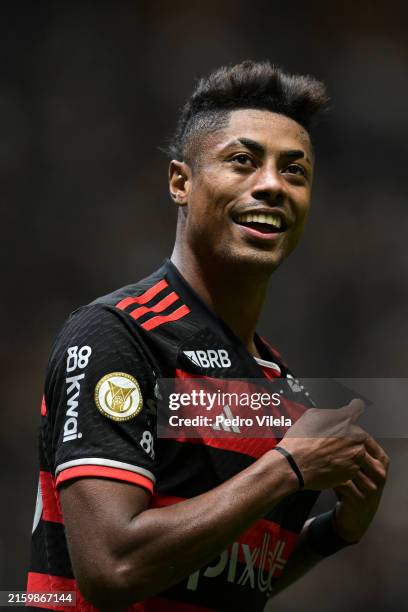 Bruno Henrique of Flamengo celebrates after scoring the fourth goal of the team during between Atletico Mineiro and Flamengo as part of Brasileirao...