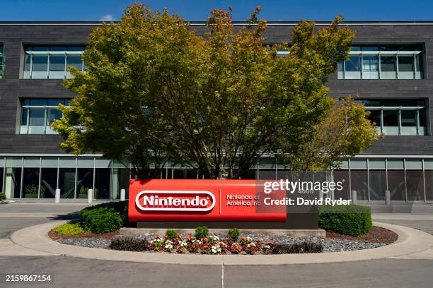 Sign is seen outside of the Nintendo of America headquarters on July 3, 2024 in Redmond, Washington.