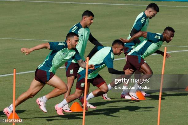 Team Mexico practice ahead of their match against Ecuador as part of CONMEBOL Copa America USA 2024 at State Farm Stadium on June 29, 2024 in...