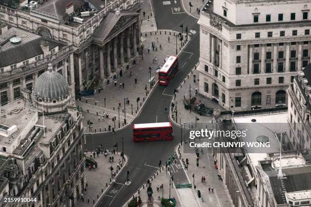street scene in london, aerial view, united kingdom - bus lane aerial view stock pictures, royalty-free photos & images