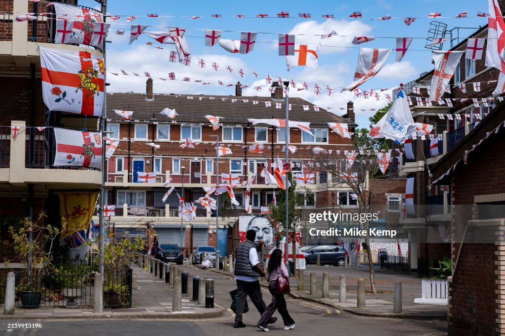 Exploding Flags Euros Football St Georges Cross flags in support of the Euro 2024 England football ...