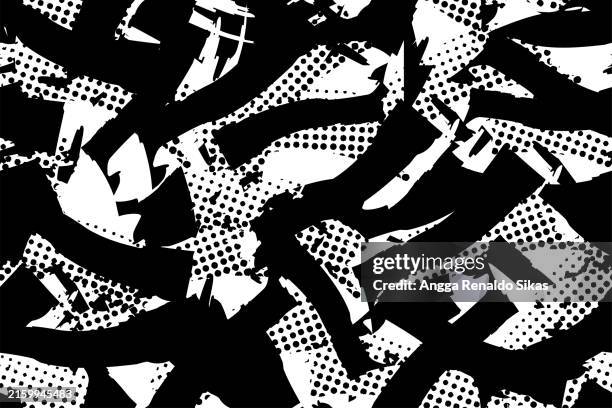 bildbanksillustrationer, clip art samt tecknat material och ikoner med black and white retro grunge halftone with cut or torn paper seamless paper - hiphopkultur