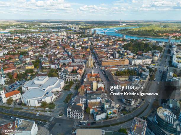aerial view of the old center of novi sad in serbia - novi sad stock-fotos und bilder