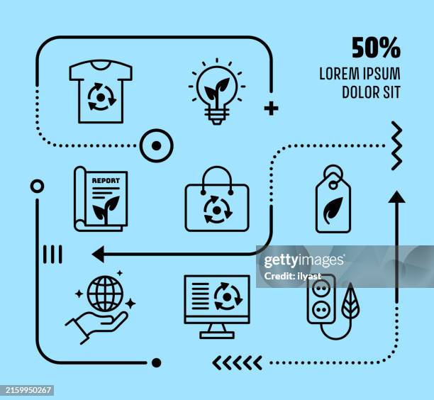 mini infographic design with editable icons for sustainability reporting - reduce waste infographic stock illustrations