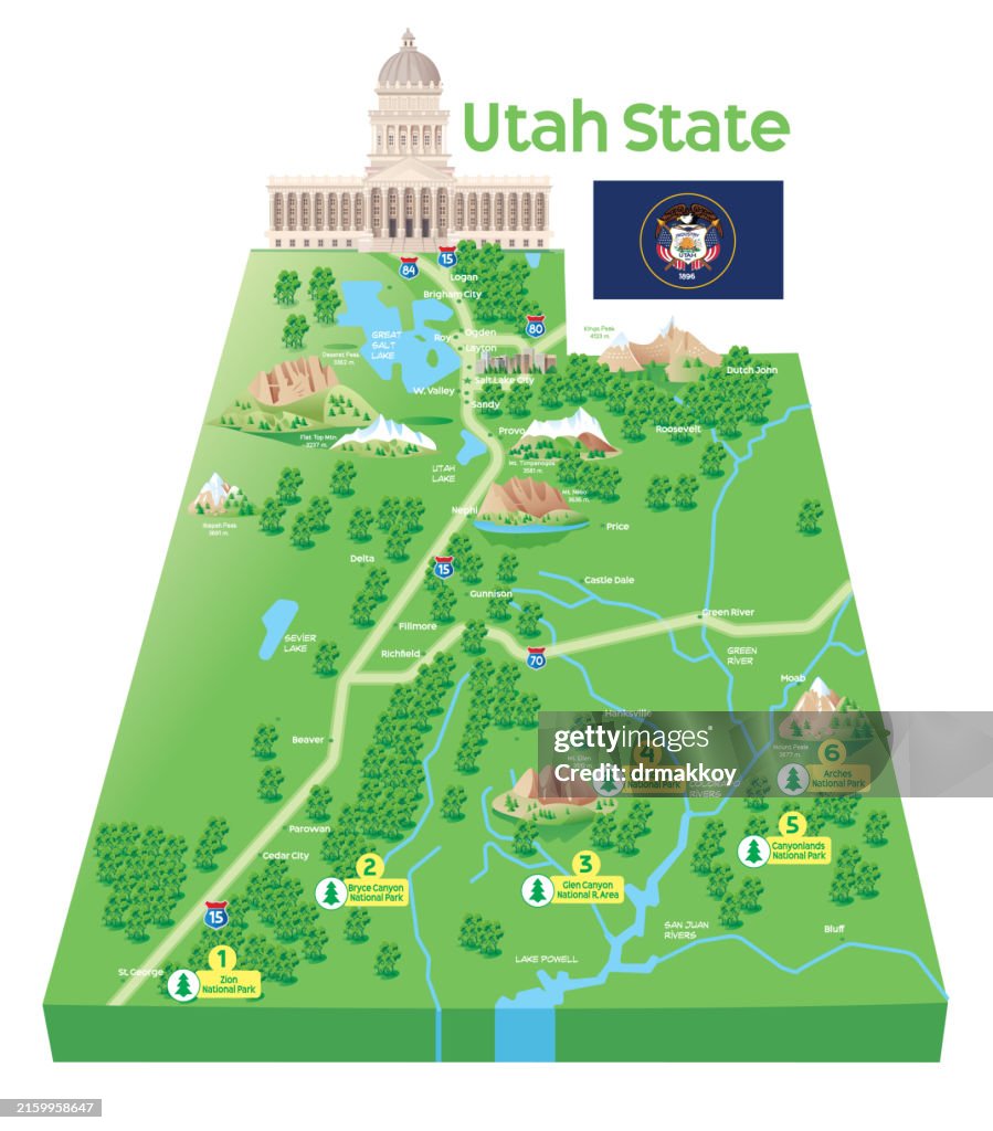 Map of Utah State, Utah State Capitol in Salt lake city