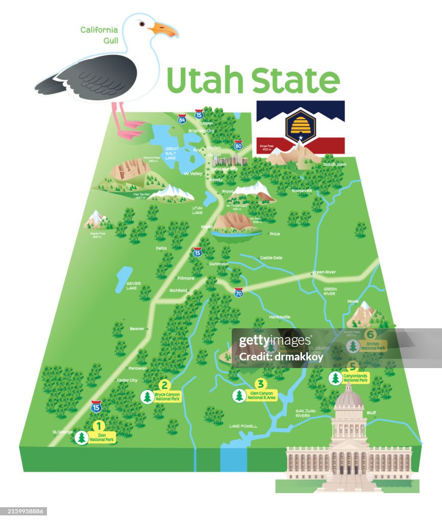 Map of Utah State and California Gull