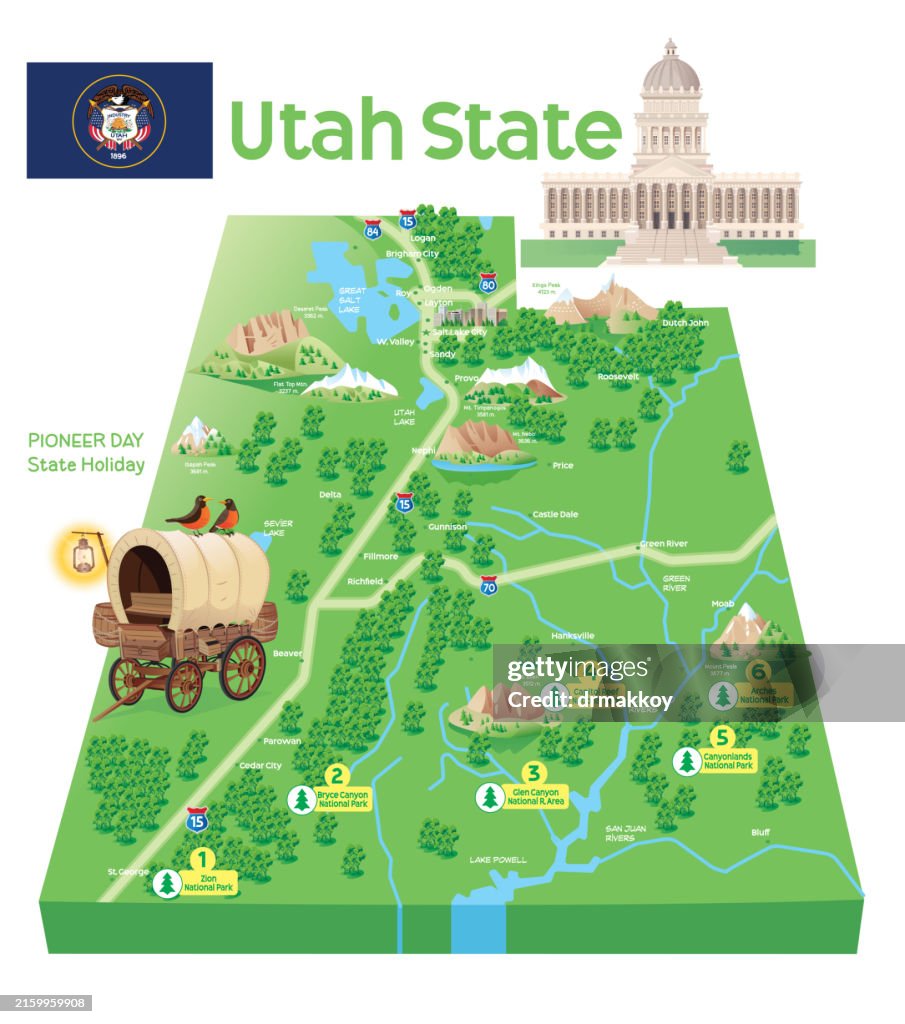 Map of Utah State and Pioneer Day