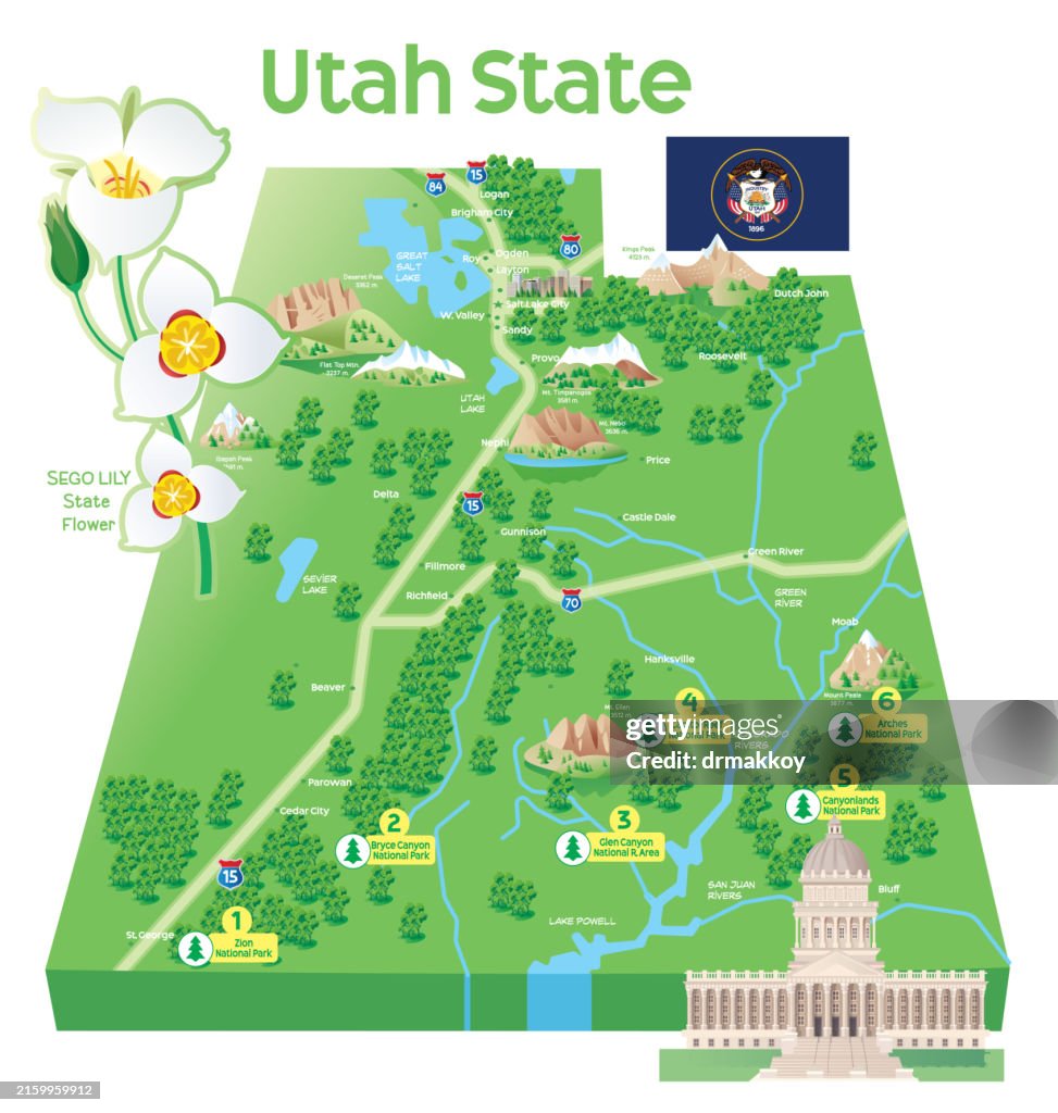 Map of Utah State and Sego Lily