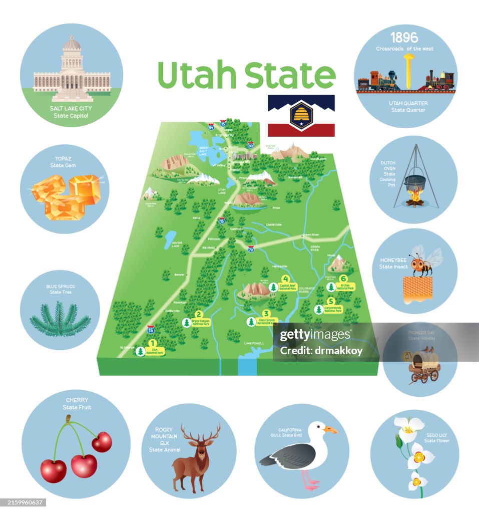 Map of Utah State and Symbols
