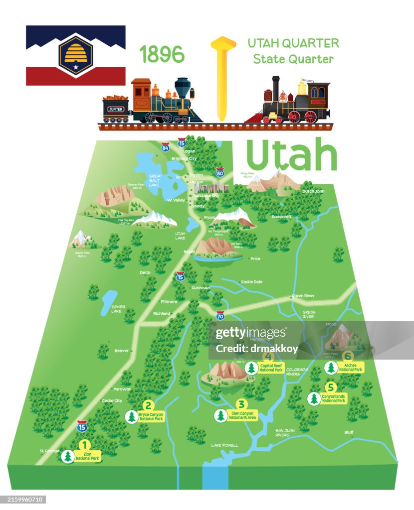 Map of Utah State and Utah Quarter