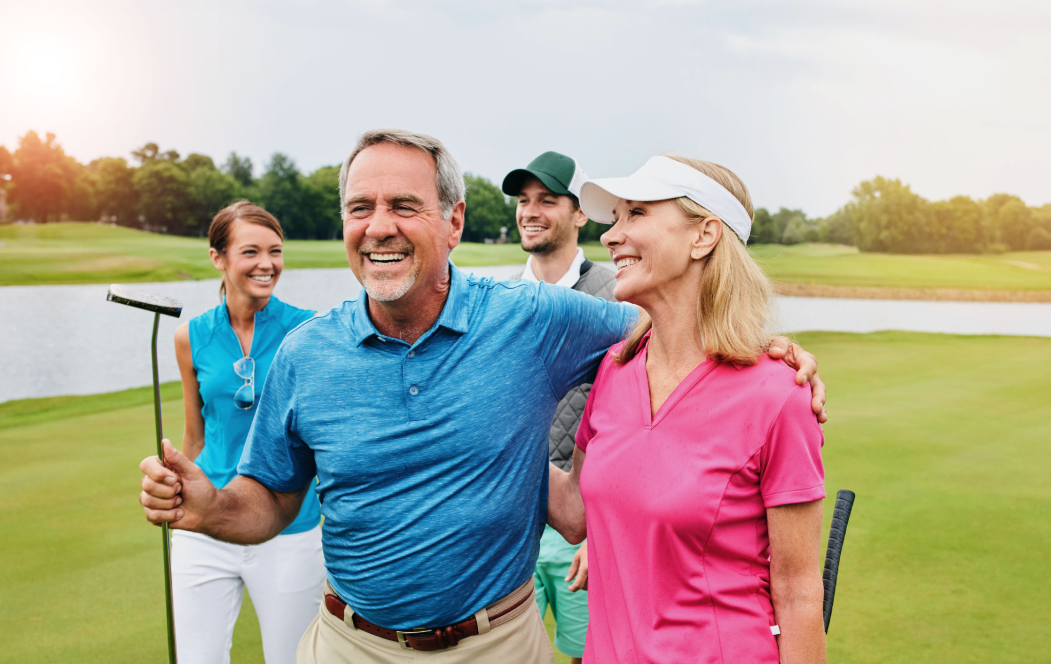 family golfing