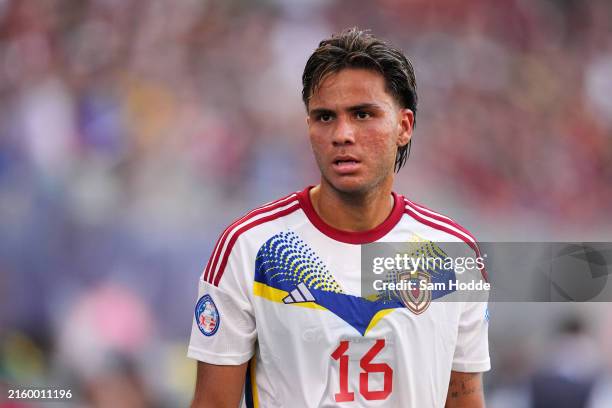 Telasco Segovia of Venezuela looks on in the second half during the CONMEBOL Copa America 2024 Group B match between Jamaica and Venezuela at Q2...