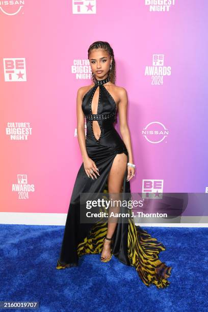 Tyla poses in the press room during the 2024 BET Awards at Peacock Theater on June 30, 2024 in Los Angeles, California.