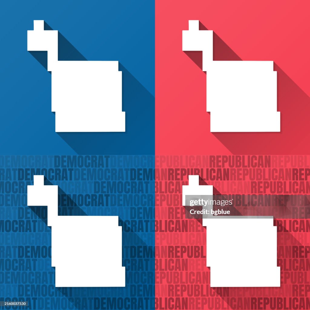 Ward County, North Dakota. Maps on blue and red backgrounds