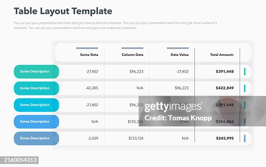 Table Layout Template With Five Options And A Total Amount Column High ...