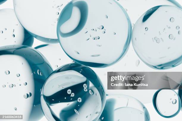 blue molecules, water drops. 3d liquid bubbles pattern. beauty background. healthcare and medicine. close-up. design element. - oxygen molecule stock pictures, royalty-free photos & images